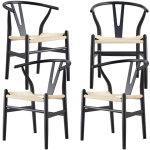 Anemone Set Of 4 Wishbone Dining Chair Beech Timber Replica Hans Wenger - Black