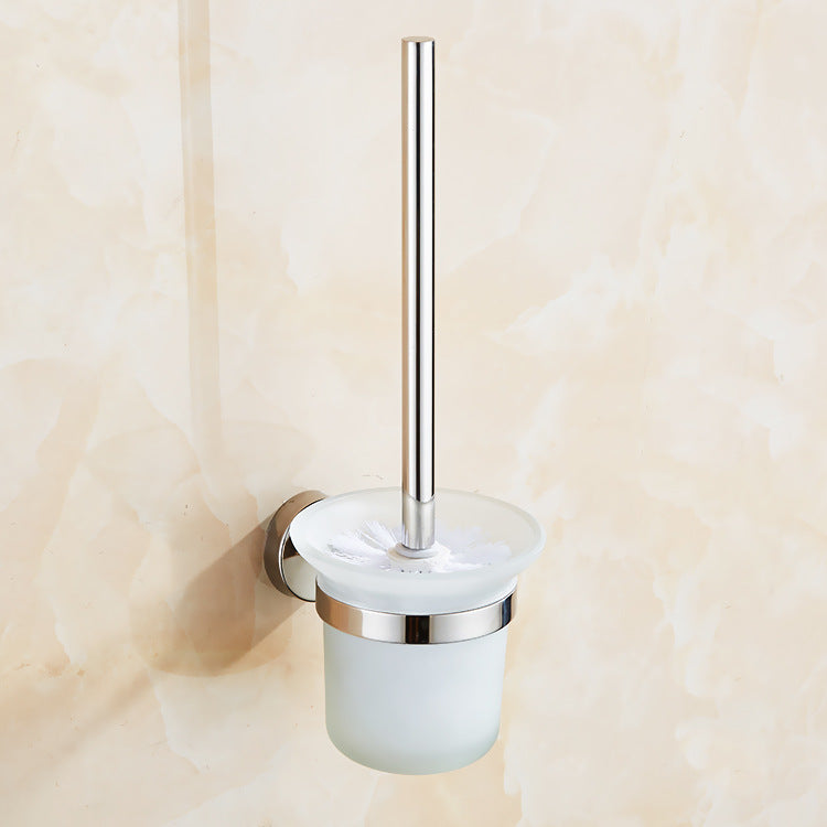 Toilet Brush Holder Wall Mount Rustproof Frosted Glass For Bathroom