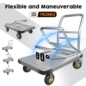 1000Kg Capacity Heavy Duty Foldable Platform Truck Flatbed Push Cart Steel Dolly Trolley Brake