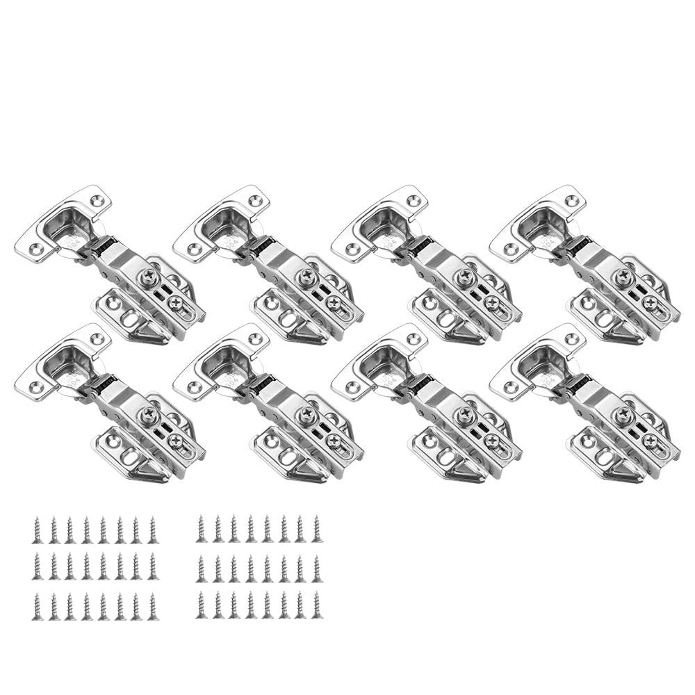 8 Pack 304 Stainless Steel Cabinet Hinges 100 Degree Soft Closing Full Overlay Door Nickel Plated Finish