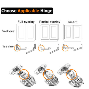 8 Pack 304 Stainless Steel Cabinet Hinges 100 Degree Soft Closing Full Overlay Door Nickel Plated Finish