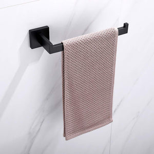 Square Hand Towel Holder Ring Wall Mounted Modern Bar Bathroom Kitchen Black