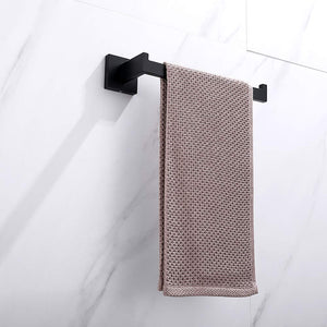 Square Hand Towel Holder Ring Wall Mounted Modern Bar Bathroom Kitchen Black