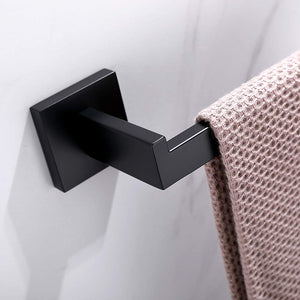 Square Hand Towel Holder Ring Wall Mounted Modern Bar Bathroom Kitchen Black