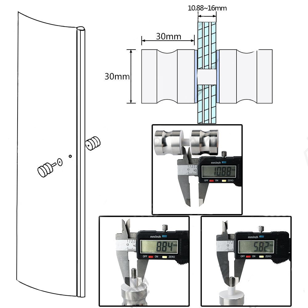 Shower Glass Door Knob Bathroom Round Back-To-Back Handle Sus304 Brushed Nickel