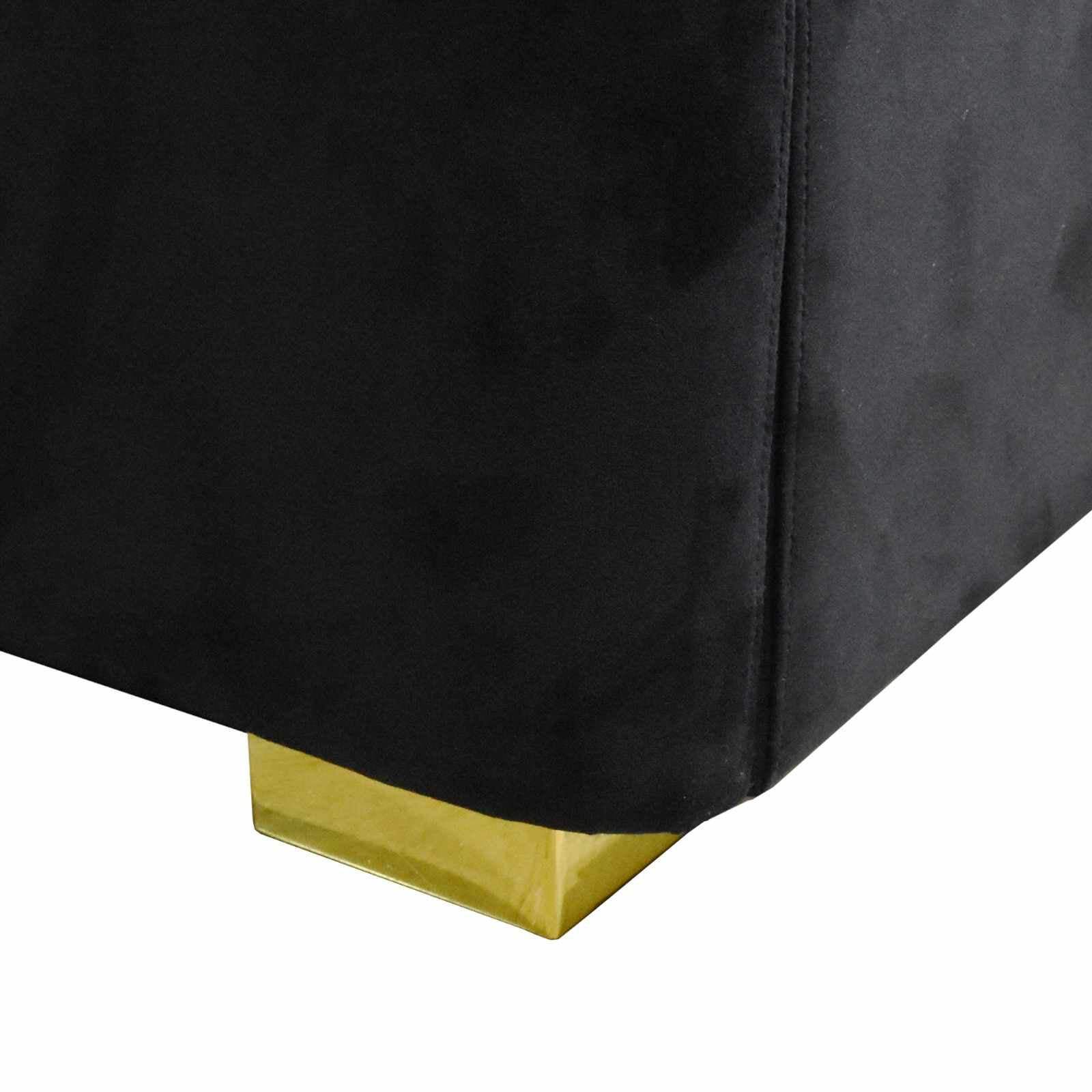 Alpha King Black Velvet Gas Lift Storage Bedframe Golden Frame