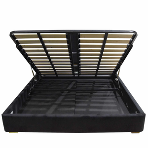 Alpha King Black Velvet Gas Lift Storage Bedframe Golden Frame