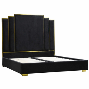 Alpha King Black Velvet Gas Lift Storage Bedframe Golden Frame