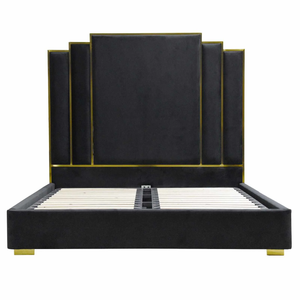 Alpha King Black Velvet Gas Lift Storage Bedframe Golden Frame