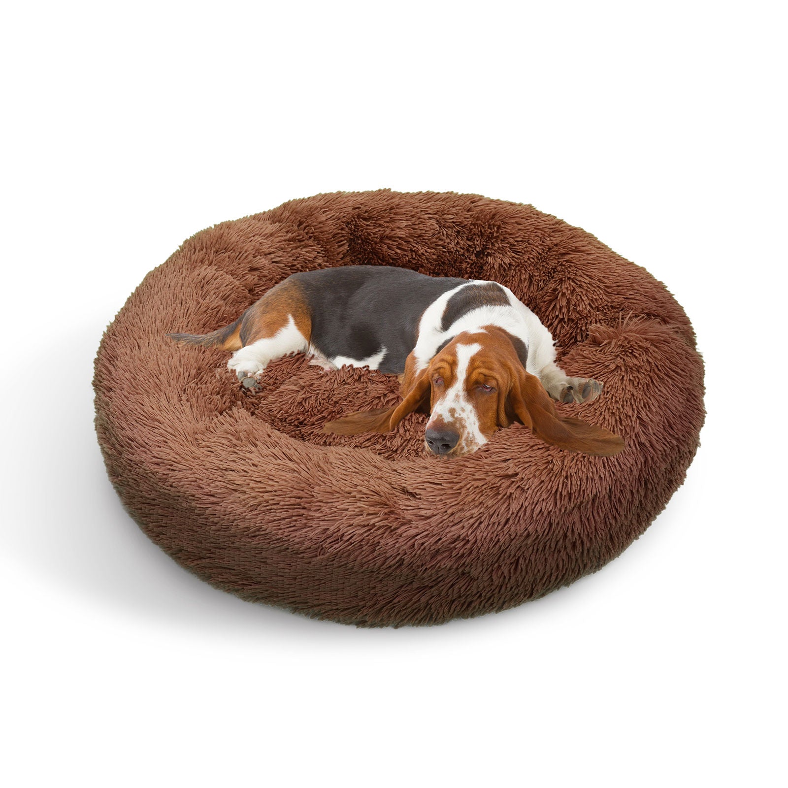 Pet Dog Bedding Warm Plush Round Comfortable Nest Sleeping Kennel Coffee M 70Cm