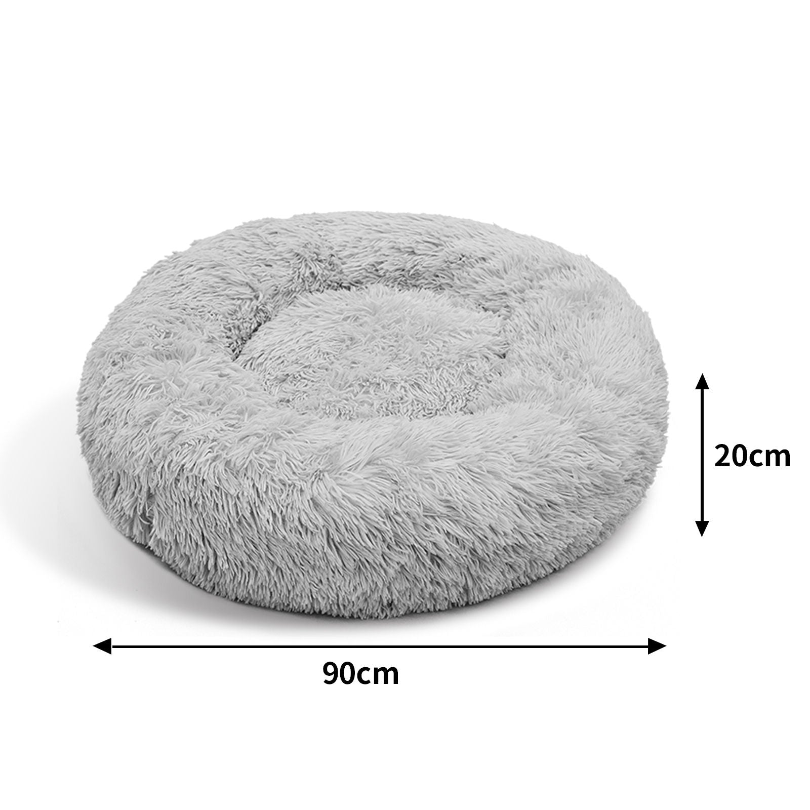 Pet Dog Bed Bedding Warm Plush Round Comfortable Nest Light Grey Large 90Cm