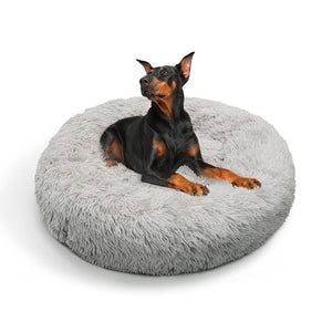 Pet Dog Bed Bedding Warm Plush Round Comfortable Nest Light Grey Large 90Cm