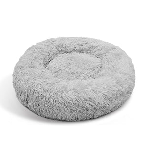 Pet Dog Bed Bedding Warm Plush Round Comfort Nest Light Grey Kennel Xl 100Cm