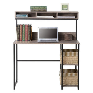 Computer Desk With Hutch In Greyish Brown