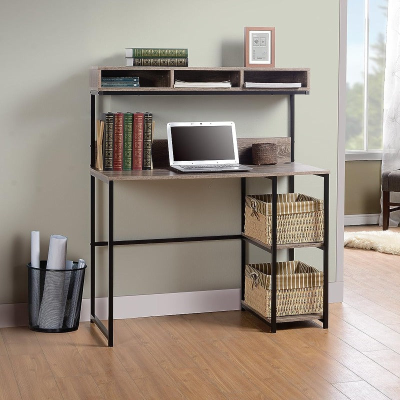 Computer Desk With Hutch In Greyish Brown