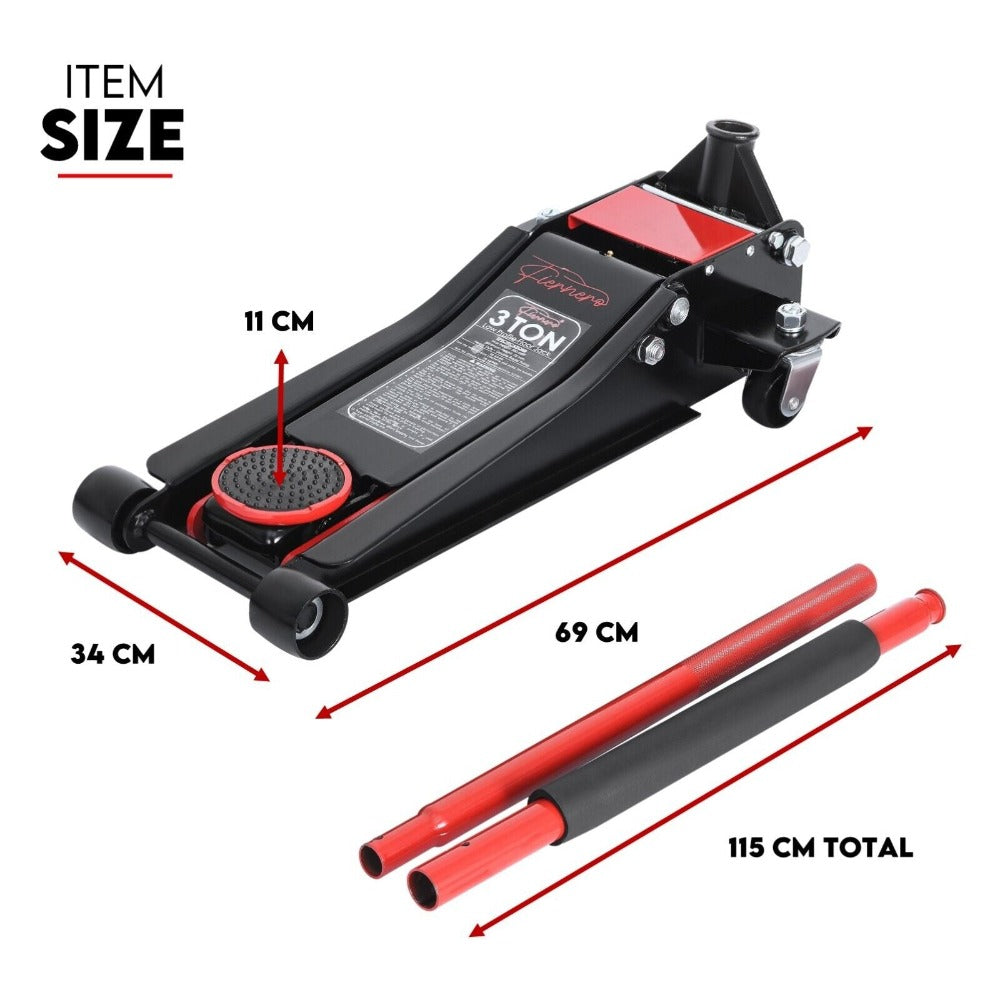 Fiernero Hydraulic Floor Jack 3T Trolley Low Profile Car Track Quick Lifting 75-500Mm
