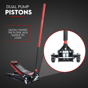 Fiernero Hydraulic Floor Jack 3T Trolley Low Profile Car Track Quick Lifting 75-500Mm