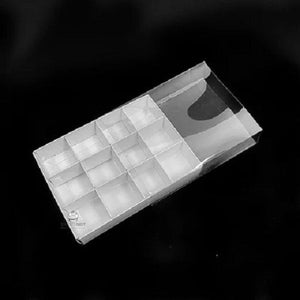 100 Pack Of White Card Chocolate Sweet Soap Product Reatail Gift Box - 12 Bay 4X4x3cm Compartments Clear Slide On Lid 16