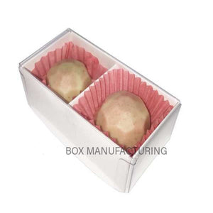 100 Pack Of White Card Chocolate Sweet Soap Product Reatail Gift Box - 2 Bay Compartments Clear Slide On Lid 8X4x3cm