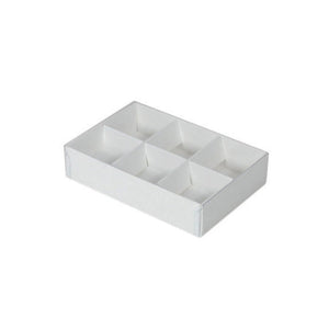 100 Pack Of White Card Chocolate Sweet Soap Product Reatail Gift Box - 6 Bay Compartments Clear Slide On Lid 12X8x3cm