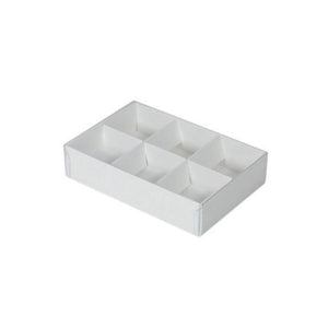 50 Pack Of White Card Chocolate Sweet Soap Product Reatail Gift Box - 6 Bay Compartments Clear Slide On Lid 12X8x3cm