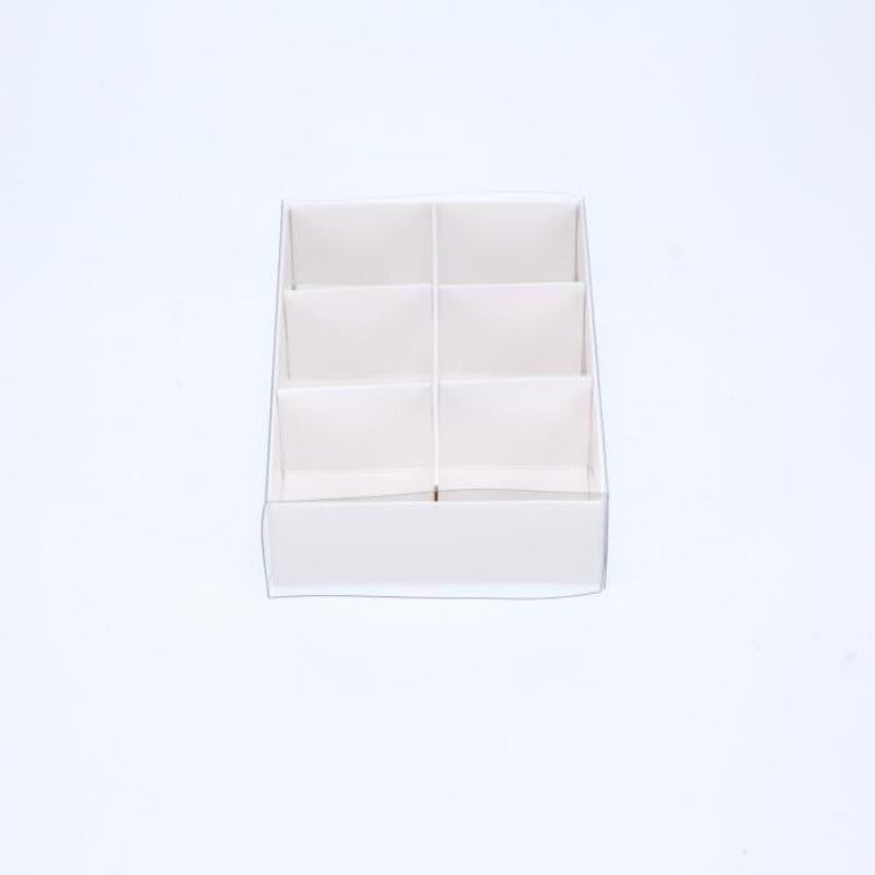 50 Pack Of White Card Chocolate Sweet Soap Product Reatail Gift Box - 6 Bay Compartments Clear Slide On Lid 12X8x3cm