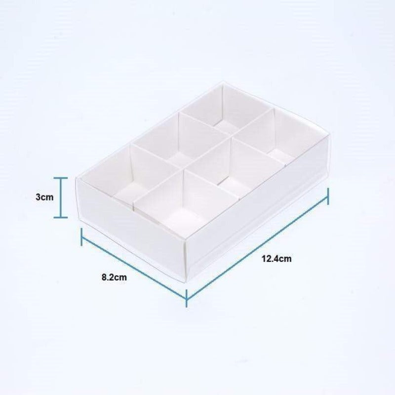 50 Pack Of White Card Chocolate Sweet Soap Product Reatail Gift Box - 6 Bay Compartments Clear Slide On Lid 12X8x3cm