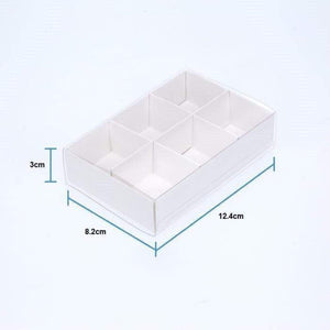 50 Pack Of White Card Chocolate Sweet Soap Product Reatail Gift Box - 6 Bay Compartments Clear Slide On Lid 12X8x3cm