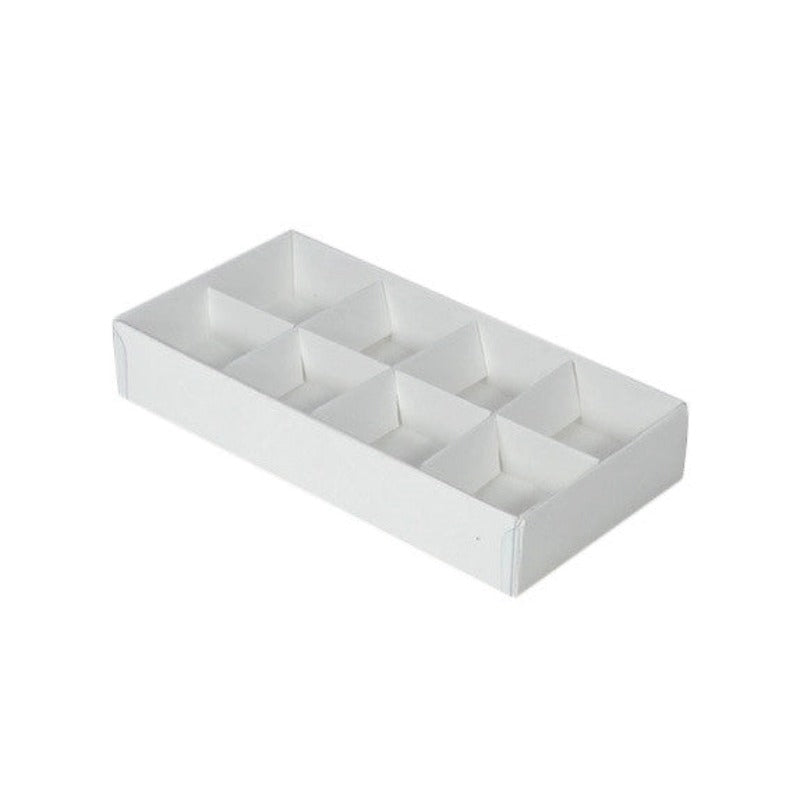 50 Pack Of White Card Chocolate Sweet Soap Product Reatail Gift Box - 8 Bay 3Cm Compartments Clear Slide On Lid 16X8x3cm