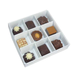 50 Pack Of White Card Chocolate Sweet Soap Product Reatail Gift Box - 9 Bay 4X4x3cm Compartments Clear Slide On Lid 12X1