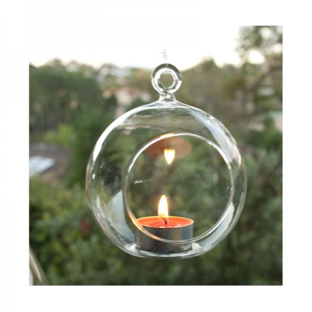 24 Bulk Buy Of Hanging Clear Glass Ball Tealight Candle Holder - 8Cm Diameter / High Wedding Globe Decoration Terrarium