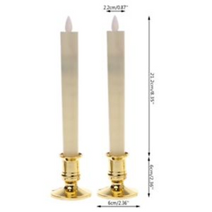 20 Pack Taper Stick White Battery Candle - Natural Flame Light Colour No Flicker Gold Stand Base