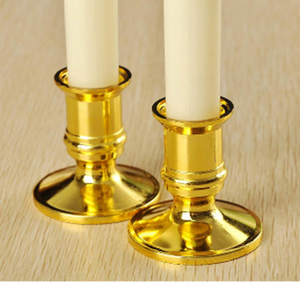 20 Pack Taper Stick White Battery Candle - Natural Flame Light Colour No Flicker Gold Stand Base