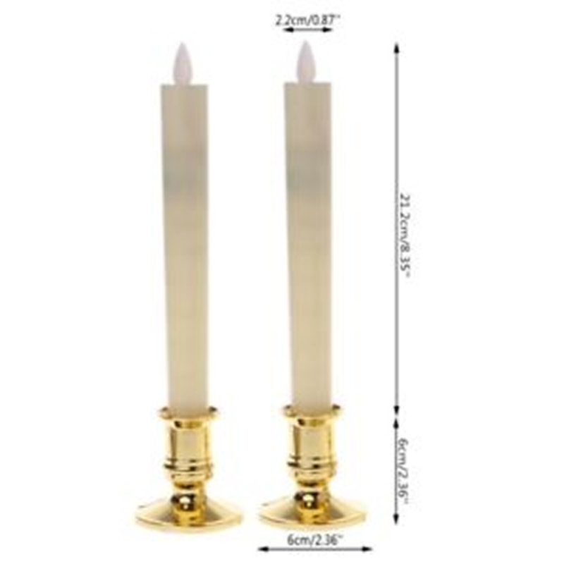 50 Pack Taper Stick White Battery Candle - Natural Flame Light Colour No Flicker Gold Stand Base