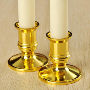 50 Pack Taper Stick White Battery Candle - Natural Flame Light Colour No Flicker Gold Stand Base