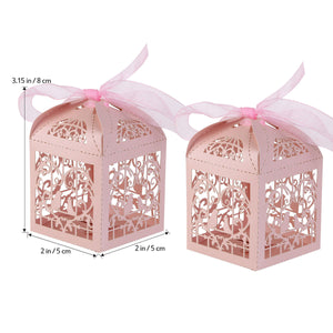 50 Piece Pack - Pink Dove Bird Heart Baby Birth Naming Ceremony Bomboniere Favor Lolly Gift Card Box