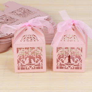 50 Piece Pack - Pink Dove Bird Heart Baby Birth Naming Ceremony Bomboniere Favor Lolly Gift Card Box