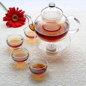 10 Wholesale Sets Of Gongfu Chinese Ceremony Tea - 6 Glass Cups With Infuser And Tealight Candle Pot Warmer