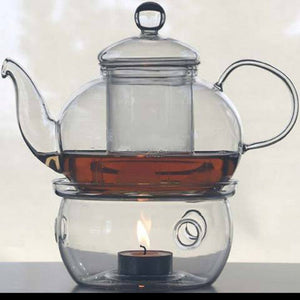 5 Sets Of Gongfu Chinese Ceremony Tea - 6 Glass Cups With Infuser And Tealight Candle Pot Warmer