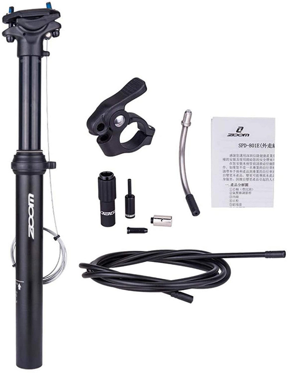 Zoom Spd-801 Dropper Seatpost Adjustable Height Via Thumb Remote Lever External Cable 31.6 Diameter 100Mm Travel