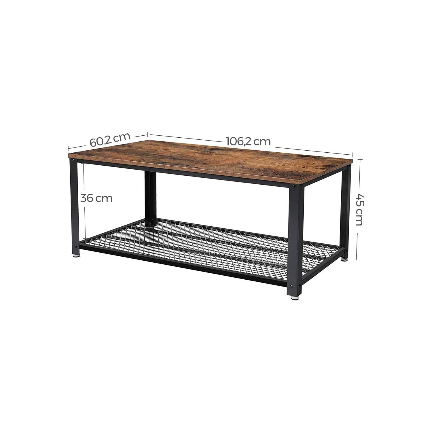 Vasagle Industrial Rectangle Coffee Table With Storage Shelf Rustic Brown