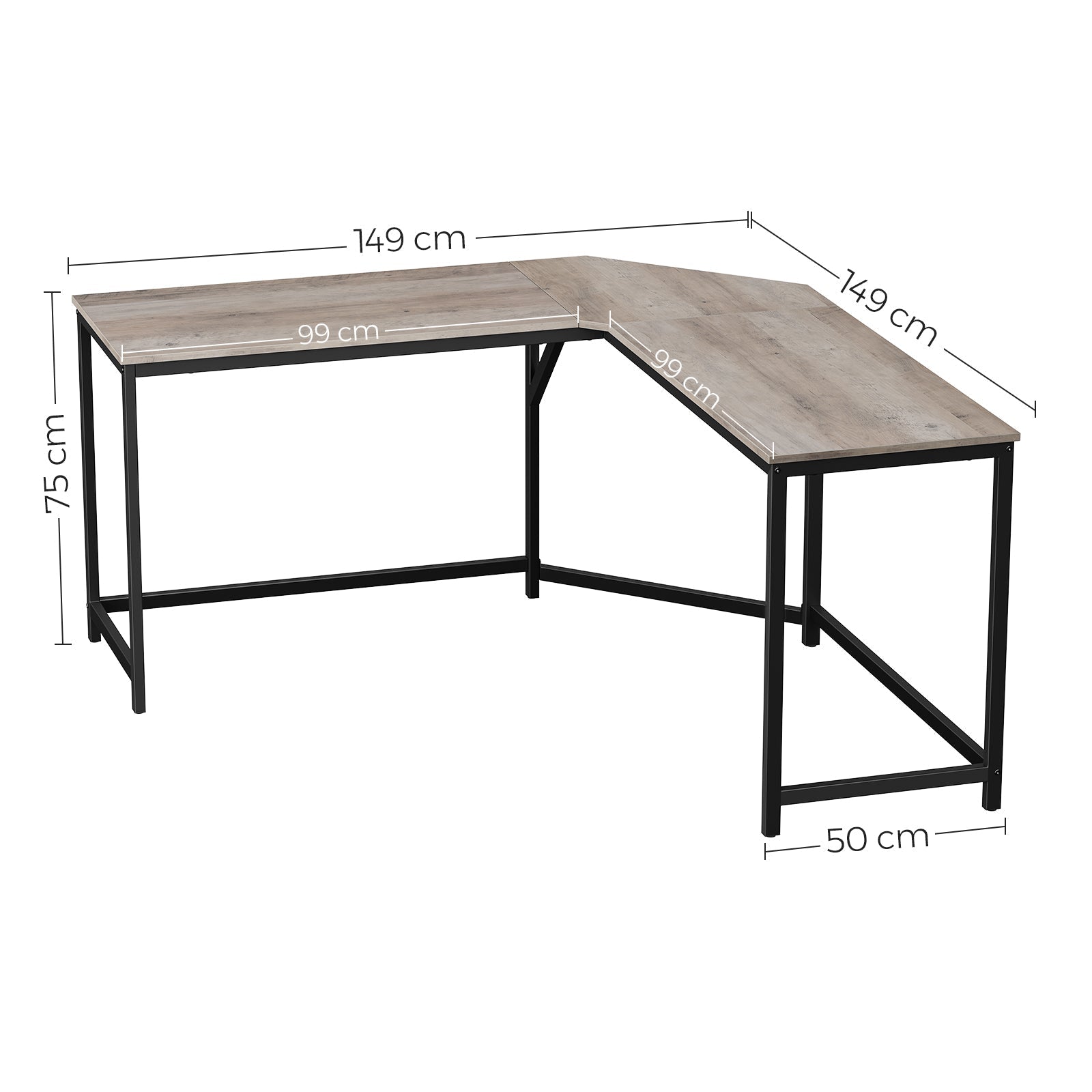 Vasagle L-Shaped Computer Desk Corner For Study Home Office Gaming 149D X 149W 75H Cm