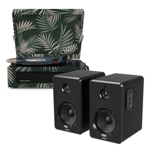 Crosley Voyager Bluetooth Portable Turntable - Botanical + Bundled Majority D40 Speakers Black