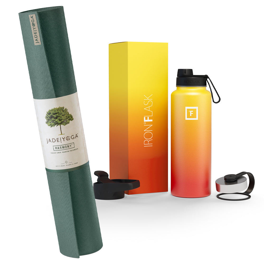 Jade Yoga Harmony Mat - Green & Iron Flask Wide Mouth Bottle With Spout Lid Fire 32Oz/950Ml Bundle