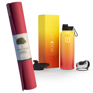 Jade Yoga Harmony Mat - Raspberry & Iron Flask Wide Mouth Bottle With Spout Lid Fire 32Oz/950Ml Bundle