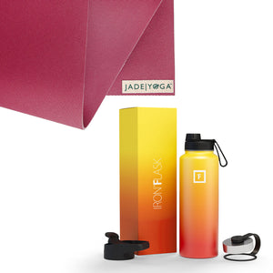 Jade Yoga Harmony Mat - Raspberry & Iron Flask Wide Mouth Bottle With Spout Lid Fire 32Oz/950Ml Bundle