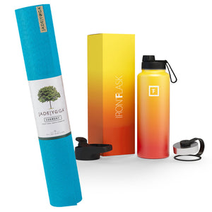 Jade Yoga Harmony Mat - Sky Blue & Iron Flask Wide Mouth Bottle With Spout Lid Fire 32Oz/950Ml Bundle