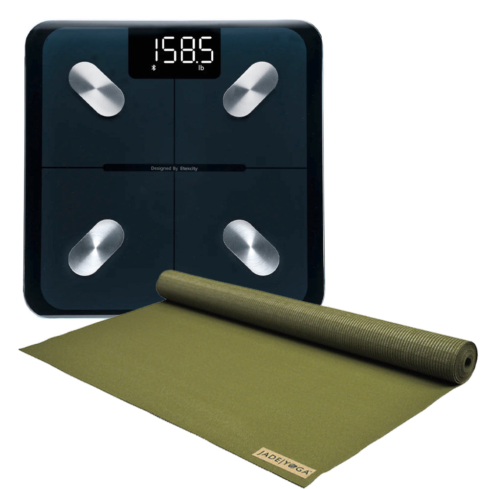 Jade Yoga Voyager Mat - Olive & Etekcity Scale For Body Weight And Fat Percentage Black Bundle