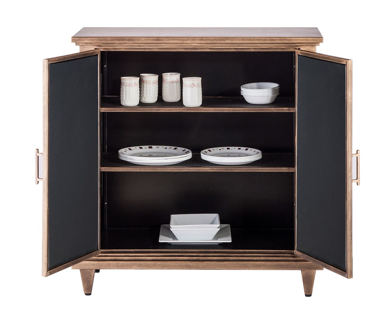 Sideboard Buffet Cabinet Storage With Mirrored Glass Doors In French Brass Finish