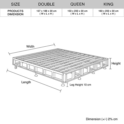 Mattress Base Ensemble Double Size Solid Wooden Slat In Beige With Removable Cover